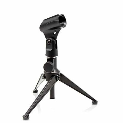 Picture of Pyle Desktop Tripod Microphone Stand - Adjustable Height 4.7'' to 8.7'' Inch High with Heavy Duty Clutch Support Weight 5 Lbs. - Ideal for Recording Podcast or Desktop Application PMKSDT25