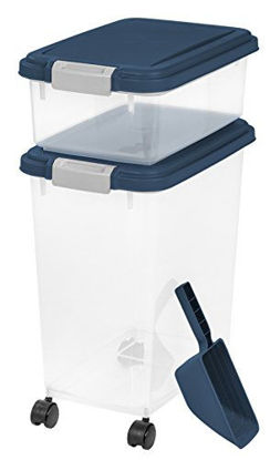 Picture of IRIS USA 3 Piece Airtight Pet Food Storage Container Combo, Navy Blue MP-8/MP-1/SCP-2, 33-Quart and 12-Quart
