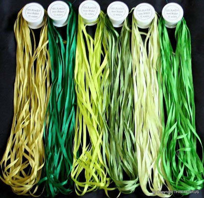 Picture of New 7mm Size ThreadNanny 6 Spools of 100% Pure Silk Ribbons - Green Tones - 60 MTS x 7mm