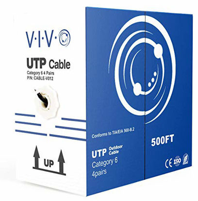 Picture of VIVO Black 500ft Bulk Cat6, CCA Ethernet Cable, 23 AWG, UTP Pull Box, Cat-6 Wire, Waterproof, Outdoor, Direct Burial CABLE-V012