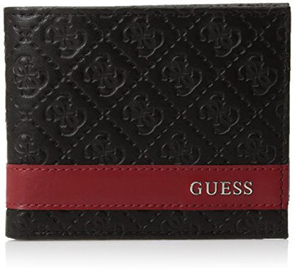 Picture of Guess Men's Leather Slim Bifold Wallet, Black/Red, One Size