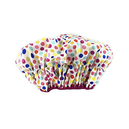 Picture of Betty Dain Fashionista Collection Mold Resistant Lined Shower Cap, Waterproof Exterior, PEVA Lining, Mold and Mildew Resistant, Oversized Design for All Hair Lengths, Elasticized Hem, Deco Dots