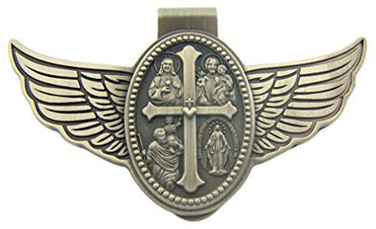 Picture of Sacred Traditions Four Way Scapular Cross Medal with Wings 3 Inch Zinc Alloy Visor Clip