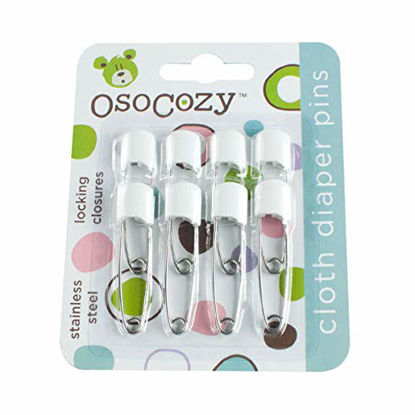 Picture of OsoCozy Diaper Pins - {White} - Sturdy, Stainless Steel Diaper Pins with Safe Locking Closures - Use for Special Events, Crafts or Colorful Laundry Pins
