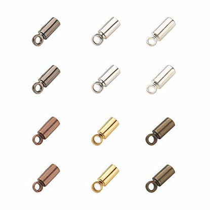 Picture of PH PandaHall 210 pcs 6 Colors Brass Cord End Caps Bead Barrel Loop Clasp for Bracelet Necklace Jewelry DIY Craft Making Leather Art, Inner Diameter 2mm