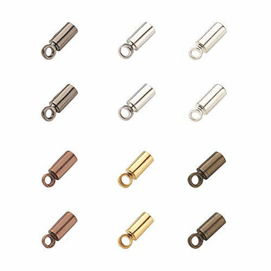 Picture of PH PandaHall 210 pcs 6 Colors Brass Cord End Caps Bead Barrel Loop Clasp for Bracelet Necklace Jewelry DIY Craft Making Leather Art, Inner Diameter 2mm