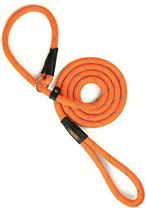 Picture of Mighty Paw Slip Rope Dog Leash | 6 ft, One-Size-Fits-All, Slip-On Rope Leash. Easy to Slip On, No Collar or Harness Needed. Durable & Weather Resistant Climbers Rope with Reflective Stitching (Orange)