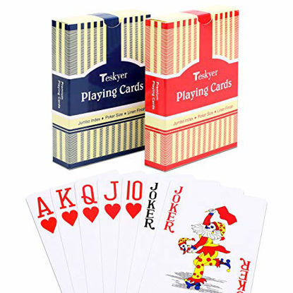 Picture of Teskyer Playing Cards, Poker Size, Large Print Jumbo Index, Linen Finish Surface, Blue and Red