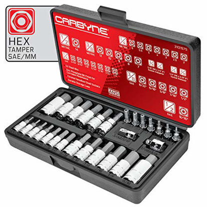 Picture of CARBYNE 28 Piece Tamper-Proof Hex Bit Socket Set - SAE & Metric, S2 Steel | 1/4", 3/8" & 1/2" Drive