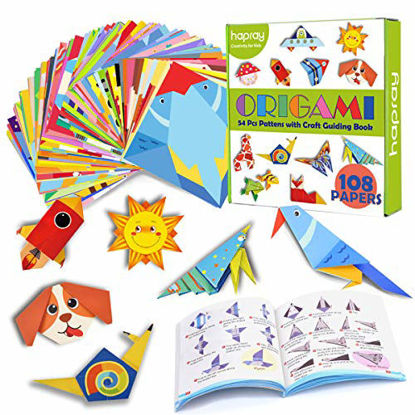 Picture of hapray Color Origami Paper for Kids, Origami Kit, 118 Sheets 6 Inch Double Sided Origami with 54 Projects, 55 Pages Guiding Origami Book, for Craft Lessons, Beginners, Children Gift