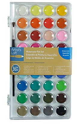Picture of 36 Color Fundamental Watercolor Pan Set with Paint Brush by Artists Loft