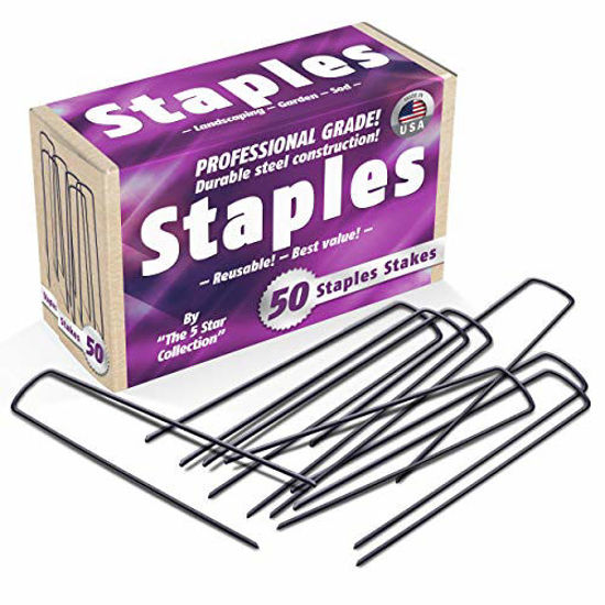Picture of 50 6-Inch Garden Landscape Staples Stakes Pins - USA Strong Pro Quality Built to Last. Weed Barrier Fabric, Ground Cover, Soaker Hose, Lawn Drippers, Irrigation Tubing, Wireless Invisible Dog Fence