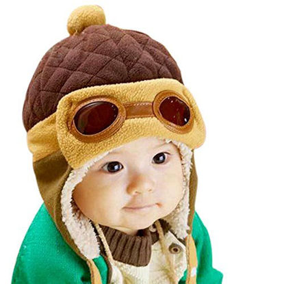 Picture of Kafeimali Baby Boys Girls Crochet Earflap Winter Warm Caps Beanie Pilot Aviator Cartoon Hats (Brown)