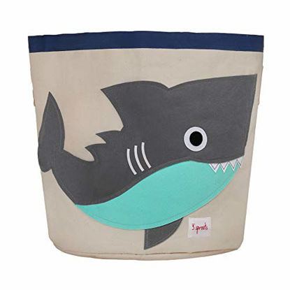 Picture of 3 Sprouts Canvas Storage Bin - Laundry and Toy Basket for Baby and Kids, Shark