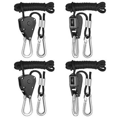 Picture of iPower GLROPEX2 2-Pair 1/8 Inch 8-Feet Long Heavy Duty Adjustable Rope Clip Hanger (150lbs Weight Capacity) Reinforced Metal, 2 Pack, Black