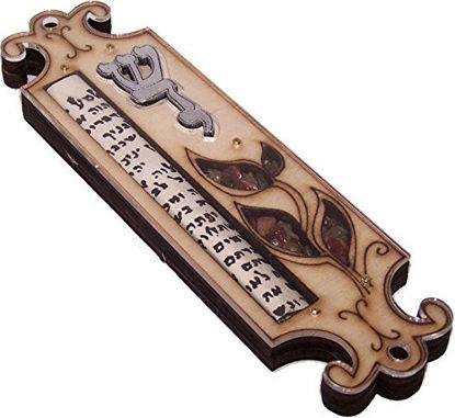 Picture of Holy Land Market Mezuzah-Wood Precious Stones (Shaddai) (5 Inches)