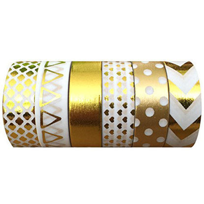 Picture of AllyDrew Gold Foil & White Washi Tapes Decorative Masking Tapes (AD101), Set of 6