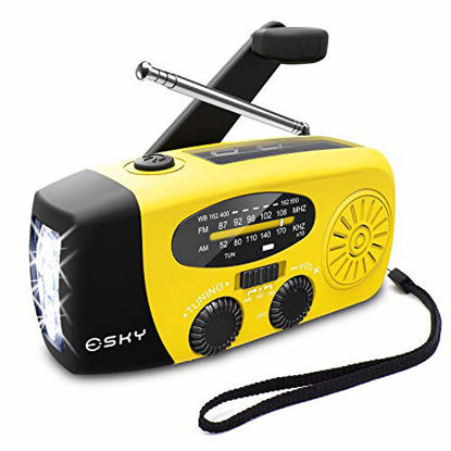 Picture of [Upgraded Version]Emergency Radio, Esky 3 LED Lights Flashlight Hand Crank Radio, Portable Solar Radio AM/FM NOAA Weather Radio, 1000mAh Power Bank USB Charger for iPhone/Smart Phone (Yellow)