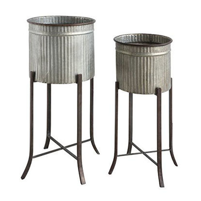 Picture of Creative Co-op Corrugated Metal Planters on Stands (Set of 2 Sizes), Silver, 2 Count