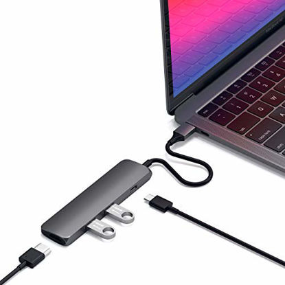 Picture of Satechi Slim Aluminum Type-C Multi-Port Adapter with USB-C Pass-Through, 4K HDMI, USB 3.0 - Compatible with 2020/2018 MacBook Air, 2020/2018 iPad Pro, 2020/2019 MacBook Pro (Space Gray)