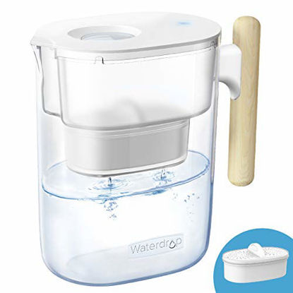 Picture of Waterdrop Chubby 10-Cup Water Filter Pitcher with 1 Filter, Long-lasting (200 gallons), NSF Certified, 5X Times Lifetime Filtration Jug, Reduces Lead, Fluoride, Chlorine and More, BPA Free, Clear