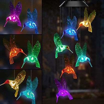 Picture of AceList Solar Hummingbird Wind Chimes Color Changing Wind Chimes Outdoor for Patio Yard Garden Home(Gifts for momBirthday Gifts for mom)