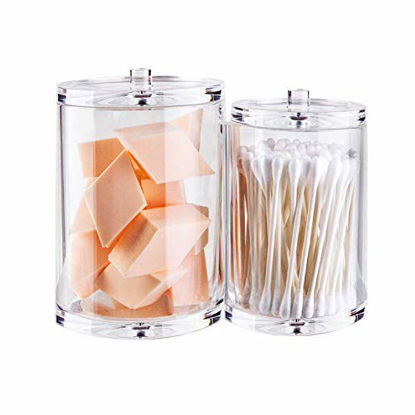 Picture of Bloss Apothecary Jars Set, Clear Plastic Bathroom Vanity Organizer Countertop Canister Jar Q-tip Dispenser Holder for Cotton Swab, Cotton Ball, Q-Tips, Makeup Brush2 Pack