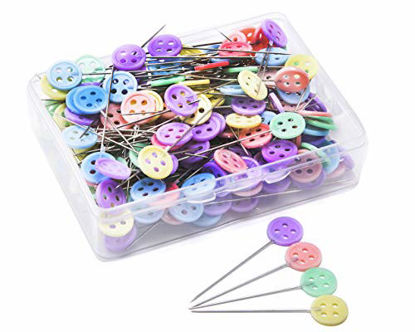 Picture of JoyFamily 200 Pieces Flat Button Head Pins Boxed for Sewing DIY Projects (Assorted Colors), Mixed