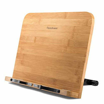 Picture of BamBoo Book Stand Large Size (13 x 9.3 inch) Reading Rest Cookbook Stand Document Holder for Kitchen & Office