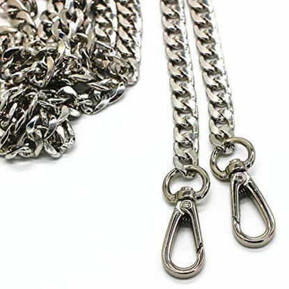 Picture of LONG TAO 55" DIY Iron Flat Chain Strap Handbag Chains Accessories Purse Straps Shoulder Cross Body Replacement Straps, with Metal Buckles (Silver)