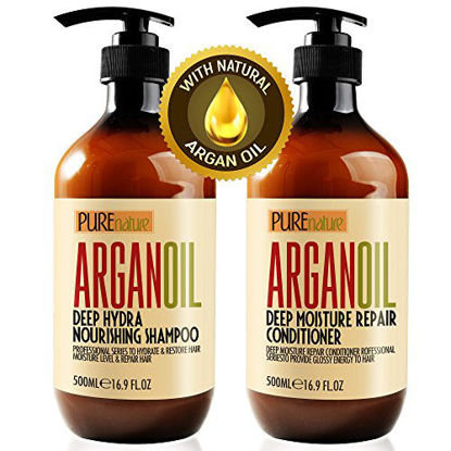 Picture of Moroccan Argan Oil Shampoo and Conditioner SLS Sulfate Free Gift Set - Best for Damaged, Dry, Curly or Frizzy Hair - Thickening for Fine / Thin Hair, Safe for Color and Keratin Treated Hair