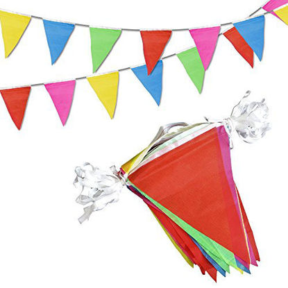 Picture of Novelty Place 100 Feet Pennant Banner - 75 Multicolor Bunting Flags - Birthday Party Grand Opening Christmas Decorations