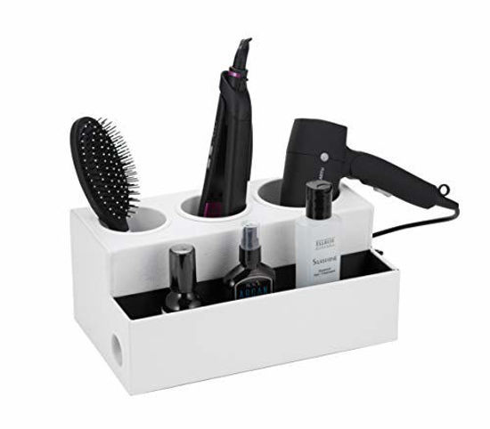 Picture of JACKCUBE Design Hair Dryer Holder Hair Styling Product Care Tool Organizer Bath Supplies Accessories Tray Stand Storage Bathroom Vanity Countertop with 3 Holes (White) - :MK154D