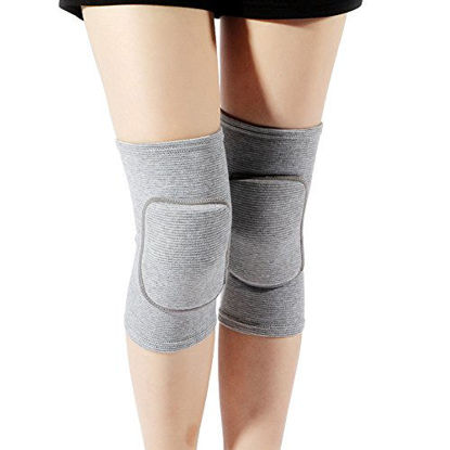 Picture of LZEEM Soft Kneepads Cotton Volleyball Tennis 1 Pair-Women Pole Dance Yoga Knee Protector Guards for Athletic Use Adult Cycling Gym Workout Exercise Skating Knee Brace Support With Sponge (Gray, L)