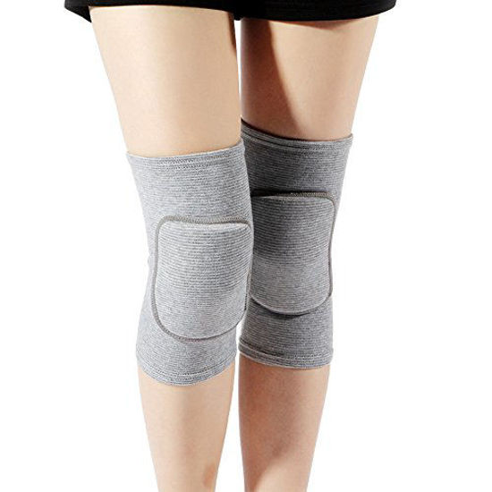 Picture of LZEEM Soft Kneepads Cotton Volleyball Tennis 1 Pair-Women Pole Dance Yoga Knee Protector Guards for Athletic Use Adult Cycling Gym Workout Exercise Skating Knee Brace Support With Sponge (Gray, L)