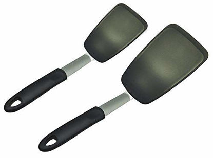 Picture of Unicook 2 Pack Flexible Silicone Spatula, Turner, 600F Heat Resistant, Ideal for Flipping Eggs, Burgers, Crepes and More, Black