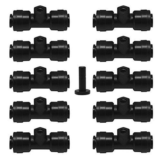 Picture of Dreamtop 10pcs 1/4" Slip-Lok Misting Nozzle Tees with 1pc Plug for Cooling System 10/24 UNC