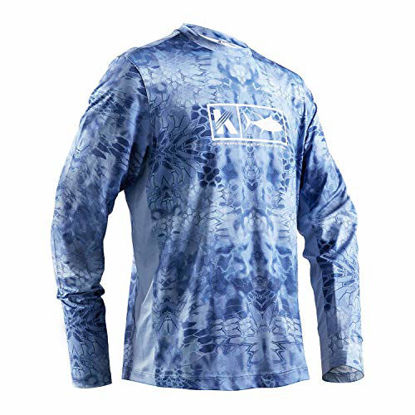 Picture of Performance Fishing Shirt Men UPF 50 UV Sun Protection Long Sleeve Quick Dry Mesh Cooling Rash Guard Kryptek Loose Fit Light Blue Large