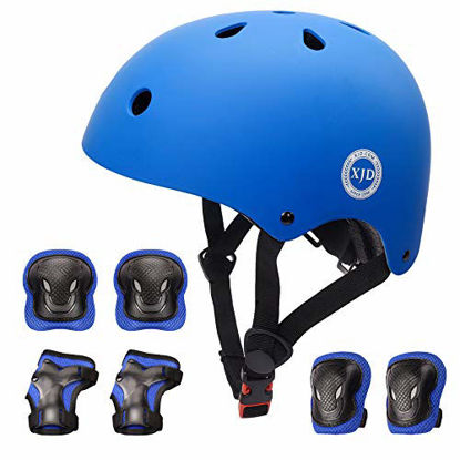 Picture of XJD Kids Helmet 3-8 Years Toddler Helmet Boys Girls Sports Protective Gear Set Knee Pad Elbow Pads Wrist Guards Adjustable Roller Bicycle BMX Bike Skateboard Helmets for Kids Blue S