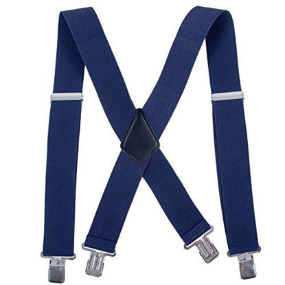 Picture of Men Utility Suspenders Adjustable Elastic - Heavy Duty 2 Inch Wide X Shape Strong Clip Suspender (Navy blue)