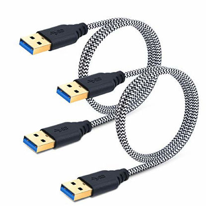 Picture of Male to Male USB 3.0 Cable, Besgoods 2-Pack 3FT/1M Short Braided USB Type A to A Cable Cord for Data Transfer, DVD Player, Laptop Cooler and More, White