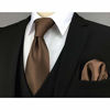 Picture of SHLAX&WING Skinny Tie Set with Pocket Square Solid Color Brown Necktie Hanky Slim