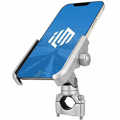 Picture of ILM Upgraded Bike Motorcycle Phone Mount Aluminum Bicycle Cell Phone Holder Accessories Fits iPhone X Xs 7 7 Plus 8 8 Plus iPhone 6s 6s Plus Galaxy S7 S6 S5 Holds Phones up to 3.7" Wide (Silver)
