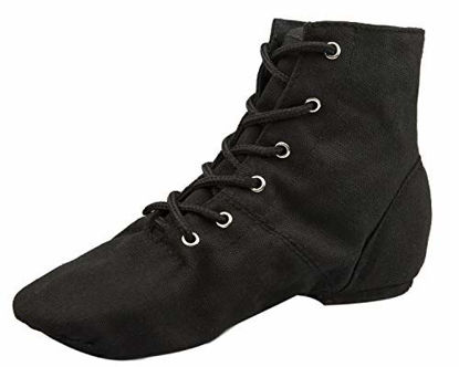 Picture of NLeahershoe Lace-up Canvas Dance Shoes Flat Jazz Boots for Practice, Suitable for Both Men and Women, Black, 8.5 Women/7.5 Men