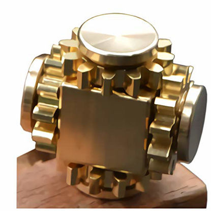 Picture of Pure Brass Fidget Cube Gears Linkage Fidget Toy Metal DIY EDC Focus Meditation Break Bad Habits ADHD (Brass)