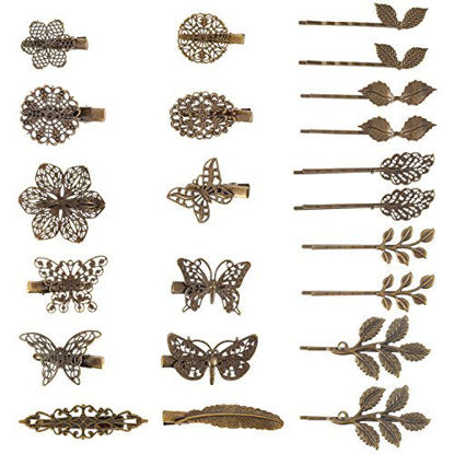 Picture of BBTO 22 Pieces Vintage Hair Clips Barrettes Bronze Leaf Bobby Pin Flower Butterfly Heart Hair Clip for Girls and Women, Mix Styles