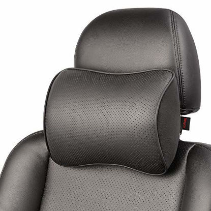 Picture of Memory Foam Car Neck Pillow Soft Leather Headrest for Driving Home Office Black (1PC)