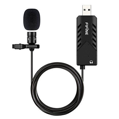 Picture of USB Lavalier Lapel Microphone,Fifine Clip-on Cardioid Condenser Computer mic Plug and Play USB Microphone with Sound Card for PC and Mac-K053