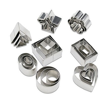 Picture of Homy Feel Mini Geometric Shaped Cookie Biscuit Cutter Set 24 Rectangle Square Heart Triangle Round Tiny Circle Baking Stainless Steel Metal Molds