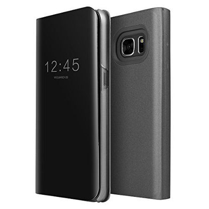 Picture of AICase Galaxy S7 Edge Case, Luxury Translucent View Window Sleep/Wake Up Function Cover Mirror Screen Flip Electroplate Plating Stand Full Body Protective Case for Samsung Galaxy S7 Edge (Black)
